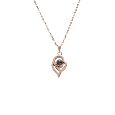 Collar de Proyección de Corazón de Acero Inoxidable Multilingüe Te Amo Cristal Diamantes Imitación Colgante Cadena Joyas Regalo Mujer