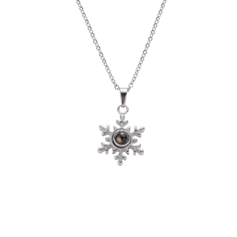 Titaniumstaal Sneeuwvlok Projectie Hanger Halsketting 100 Talen Ik Hou Van Je Strass Romantische Sieraden Cadeau Vrouwen