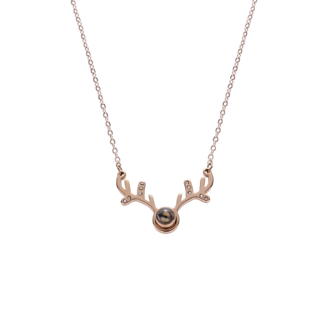 Collana a Proiezione 100 Lingue Ti Amo Stile Coreano Minimalista Pendente Corno di Cervo Acciaio Inossidabile Strass Donna Gioielli