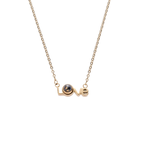 Collier Pendentif de Projection Alphabet Love en Acier Titane Bijoux Mode Minimaliste Chaîne de Clavicule Avec Strass Pour Femme