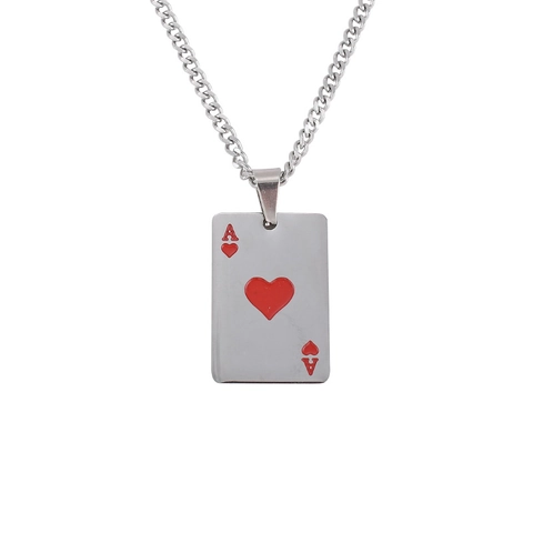 Collana Trendy con Ciondolo a Forma di Carta da Gioco Asso di Picche e Cuori in Smalto Acciaio Inossidabile Gioielli Streetwear Uomo