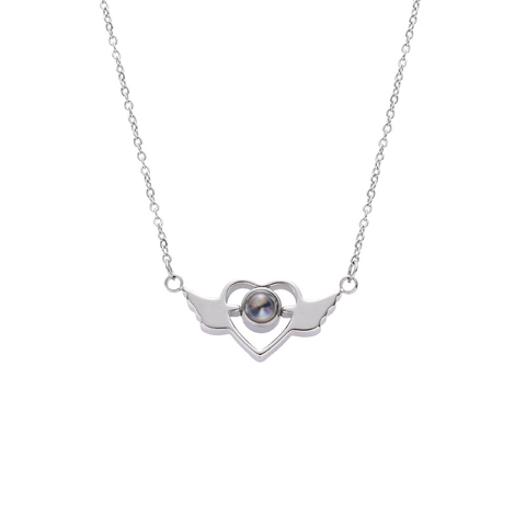Titanstahl Engelsflügel Herz Projektion Halskette Mit Strass I Love You 100 Sprachen Anhänger Halskette Für Damen Geschenk