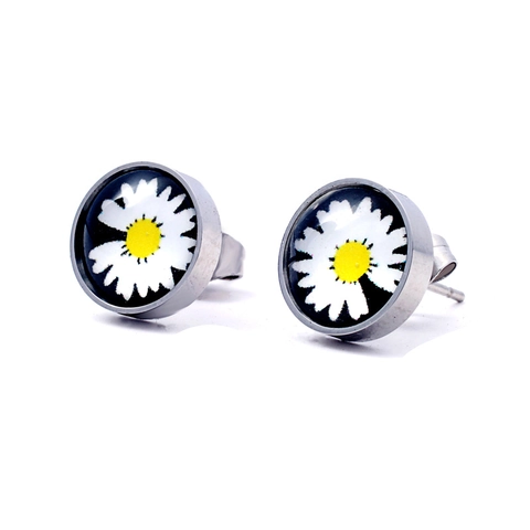 Edelstahl Gänseblümchen Blume Ohrstecker Für Herren Damen Hip Hop Stil Rund Blumenmuster Eingelegt Strass Schmuck Geschenk