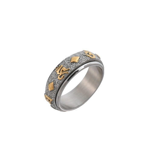 Herren Titanstahl Spinner Ring Relief Mantra Zeichen Retro Zweifarbig Gold Silber Band Fidget Stressabbau Schmuck