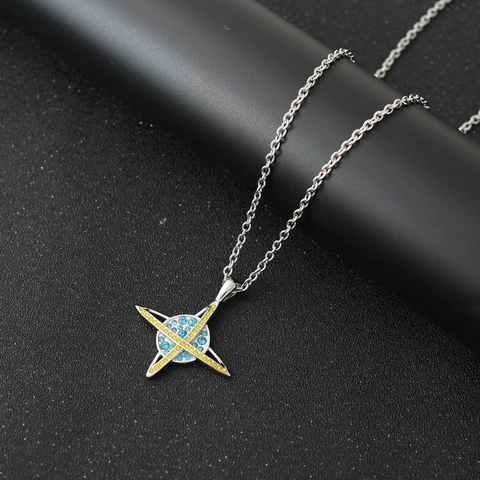 Hip Hop Titanstahl Planeten Anhänger Halskette Für Damen Herren Persönlichkeit Strass Saturn Orb Orbit Kette Schmuck Geschenk