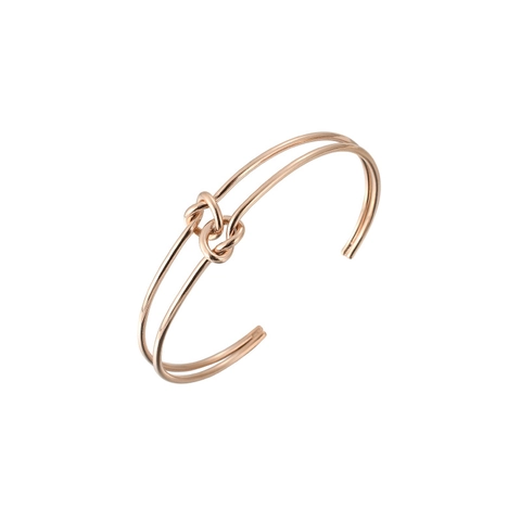 Stainless Steel Knot Cuff Bracelet For Women Minimalist Korean Ins Style Double Line Adjustable Jewelry Rose Gold Silver