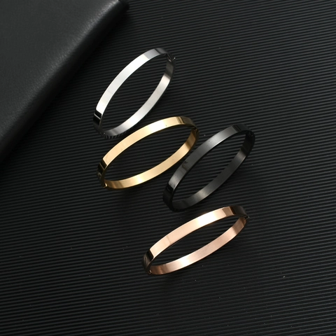 Bracciale Rigido Minimalista in Acciaio Inossidabile Lucido Con Chiusura a Scatto per Uomo Donna Unisex Coppia Gioielli di Moda