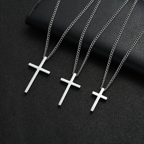 Collar con Colgante de Cruz de Acero Inoxidable Minimalista para Hombre Mujer Joyería Religiosa Cristiana Pulida Collar de Cruz Sencillo