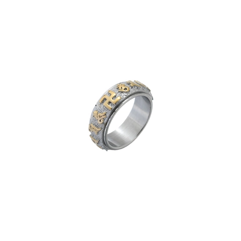 Anillo Giratorio de Mantra de Seis Caracteres de Acero Inoxidable para Hombre Banda Budista Religiosa Joyería Vintage