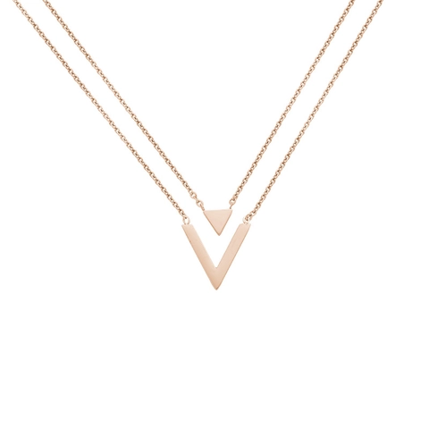 Minimalistische Titanstahl V-Förmige Doppelschichtige Halskette Für Damen Roségold Silber Geometrischer Anhänger Schmuck Geschenk