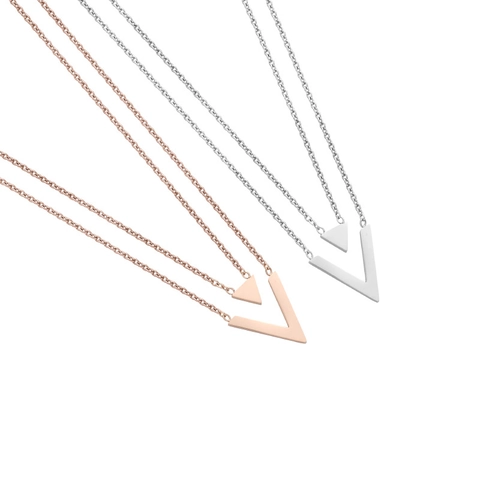 Minimalistische Titanstahl V-Förmige Doppelschichtige Halskette Für Damen Roségold Silber Geometrischer Anhänger Schmuck Geschenk