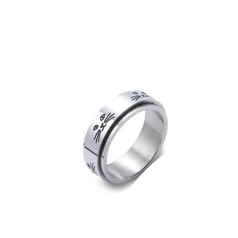 Anello Rotante in Acciaio Inossidabile con Faccia di Gatto Fascia Anti Stress Modello Animale Carino Gioielli Unisex Regalo