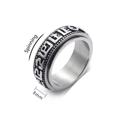Vintage Stainless Steel Spinner Ring For Men Buddhist Mantra Religious Om Mani Padme Hum Rotatable Anxiety Relief Band Ring