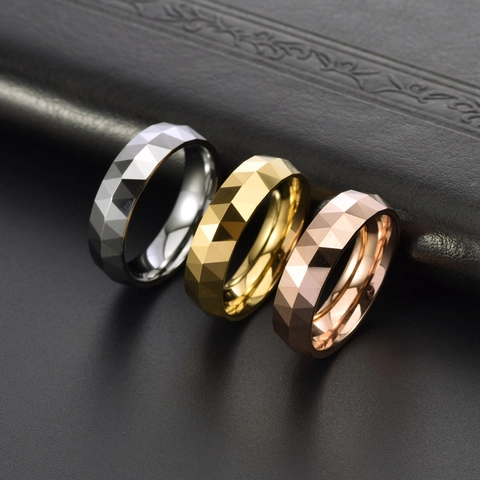 Anello in Acciaio al Tungsteno Minimalista per Uomo Donna Sfaccettato Geometrico Anello a Fascia Lucidato Antigraffio Gioielli