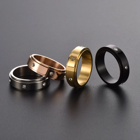 Anello Spinner Minimalista in Acciaio Inossidabile per Donna Uomo Ruotabile Antistress con Zirconia Intarsiata Gioielli di Moda