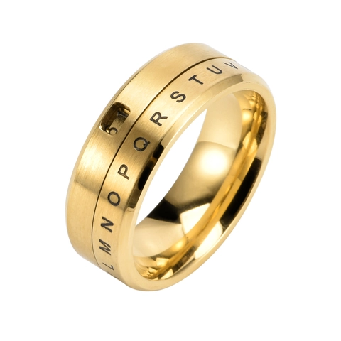 Herren Spinner Ring Edelstahl Drehbar Englisch Alphabet Buchstabe Nummer Fenster Fingerring Mode Cool Schmuck Geschenk