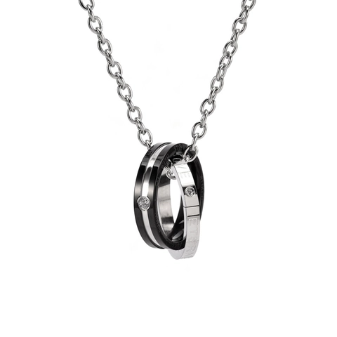 Roestvrij Staal Ineengevlochten Dubbele Ring Hanger Halsketting Voor Heren Dames Gravure Eternal Love Strass Ingelegde Sieraden