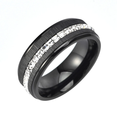Anello alla Moda in Acciaio Inossidabile Spazzolato per Uomo Donna con Strass Quadrati Incastonati Gioielli Hip Hop