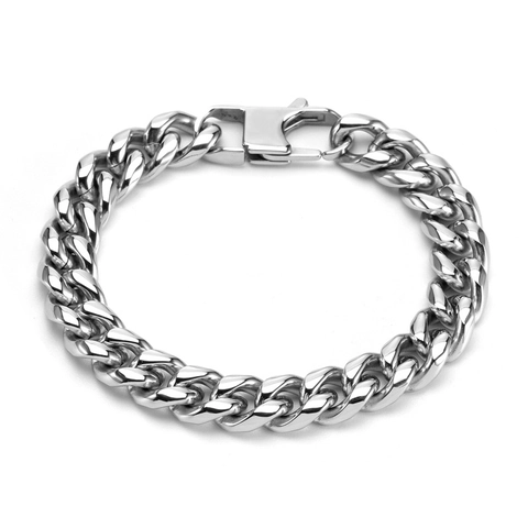 Heren Punk Hip Hop Titanium Staal Cubaanse Schakel Armband Zilver Gepolijst Brede Ketting Mode Sieraden Accessoire Voor Mannen