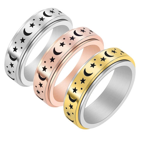 Titaniumstaal Ster Maan Spinner Ring Voor Mannen Vrouwen Stressverlichting Angst Roterende Band Ring Hemelse Minimalistische Mode Sieraden