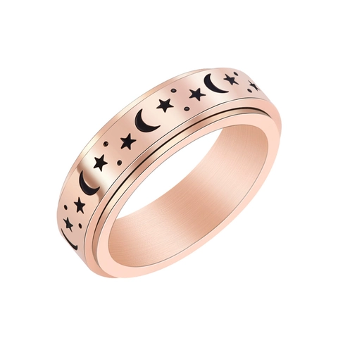 Titaniumstaal Ster Maan Spinner Ring Voor Mannen Vrouwen Stressverlichting Angst Roterende Band Ring Hemelse Minimalistische Mode Sieraden