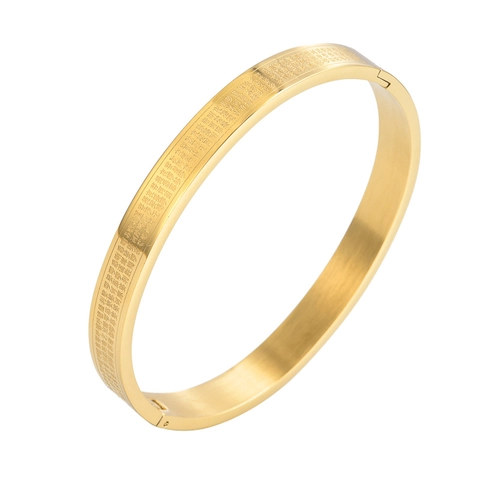 Titanium Steel Mantra Bangle Chinese Buddhist Heart Sutra Etched Bracelet For Men Women Religious Gold Silver Jewelry
