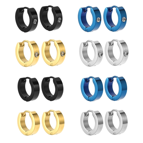 Punk Roestvrijstalen Creolen Voor Heren Dames Strass Ingelegd Goud Zilver Zwart Blauw Geometrische Creolen Mode Sieraden
