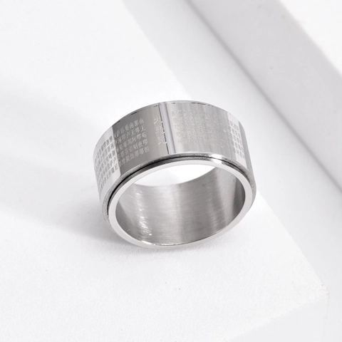 Anello Rotante in Acciaio Inossidabile per Uomo Mantra della Grande Compassione Buddhista Spinner Ring Fascia Larga 12mm