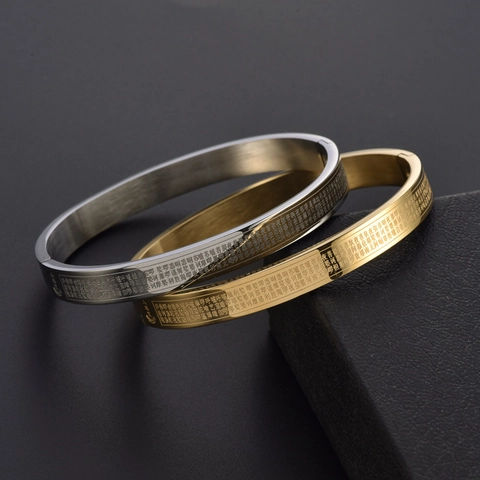 Titanium Steel Mantra Bangle Chinese Buddhist Heart Sutra Etched Bracelet For Men Women Religious Gold Silver Jewelry