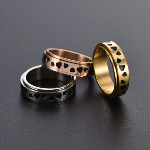Minimalistisch Roestvrij Stalen Hart Spinner Ring Voor Dames Heren Draaibaar Angstverlichting Band Ring Goud Zilver Roségoud