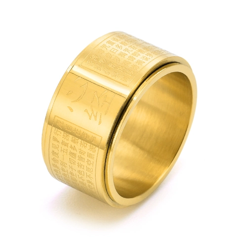 Anillo Giratorio de Acero Inoxidable Sutra del Corazón para Hombre Banda Ancha Spinner Ring Escritura Budista Joyería Religiosa Retro