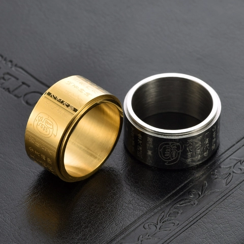 Men's Titanium Steel Religious Scripture Rotatable Ring Wide Band Stress Relief Meditative Spinner Ring Fashion Jewelry Accessory