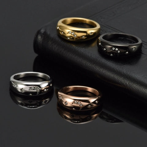 Minimalistischer Edelstahl Stern Mond Ring Für Damen Mode Strass Eingelegter Breiter Bandring Schmuck Fingerring Geschenk