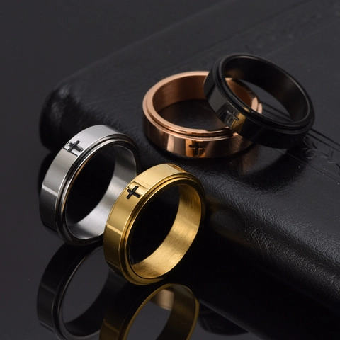 Anello Spinner in Acciaio al Titanio per Alleviare L'Ansia con Motivo a Croce Anello a Fascia Rotante Gioielli Minimalisti
