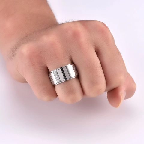 Anillo Giratorio de Acero Inoxidable Sutra del Corazón para Hombre Banda Ancha Spinner Ring Escritura Budista Joyería Religiosa Retro