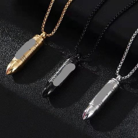Collar Con Colgante De Bala De Acero Inoxidable Para Hombre Joyería De Hip Hop Religiosa Punk Grabada Con Escritura De Oración Del Señor