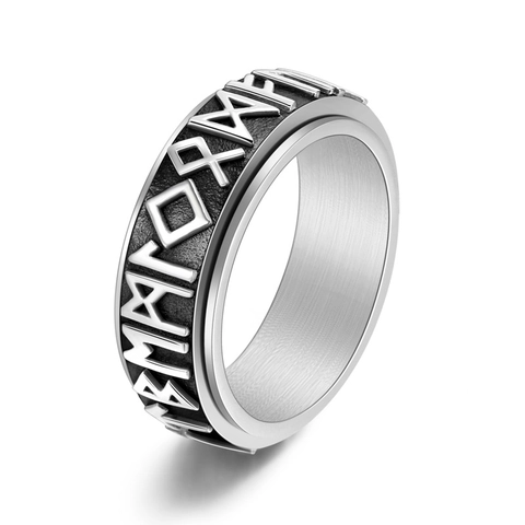 Bague Spinner Runes Vikings pour Hommes en Acier Inoxydable Mythologie Nordique Anti-stress Fidget Band Bijoux de Doigt Style Nordique