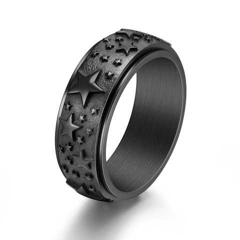 Roestvrijstalen Spinner Ring Voor Heren Dames Ster Relief Patroon Punk Decompressie Roterende Mode Sieraden