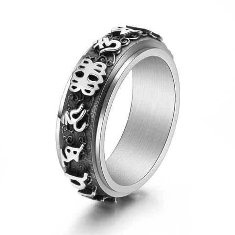 Vintage Roestvrij Stalen Pixiu Zes-Lettergrepige Mantra Spinner Ring Voor Heren Retro Religieus Boeddhistisch Sieraden