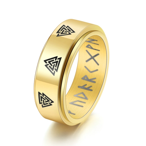 Nordic Viking Valknut Rune Spinner Ring For Men Stainless Steel Rotating Band Ring Retro Mythology Jewelry Black Silver Gold