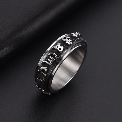 Vintage Roestvrij Stalen Pixiu Zes-Lettergrepige Mantra Spinner Ring Voor Heren Retro Religieus Boeddhistisch Sieraden