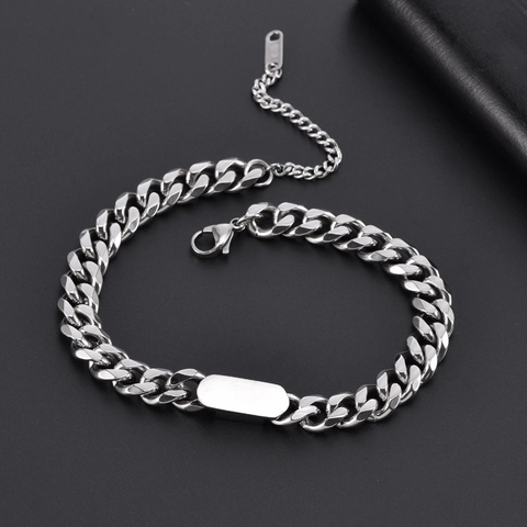Bracciale ID a Catena Cubana in Acciaio al Titanio Hip Hop per Uomo Donna Piastra Vuota Lucida Bracciale a Catena Regolabile Gioielli Regalo