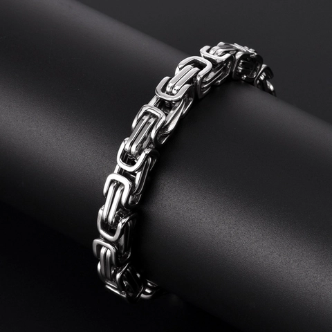 Herren Edelstahl Byzantinisches Kettenarmband Punk Square Link Geflochtenes Armband Hip Hop Polierter Schmuck