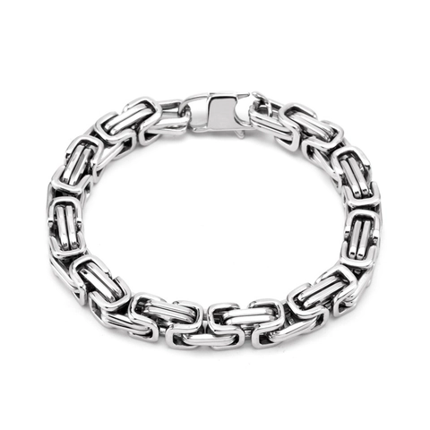 Herren Edelstahl Byzantinisches Kettenarmband Punk Square Link Geflochtenes Armband Hip Hop Polierter Schmuck