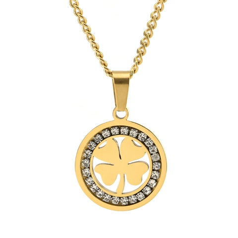 Collana con Ciondolo Rotondo a Trifoglio in Acciaio Inossidabile per Donna Collana con Trifoglio Portafortuna Svuotato Intarsiato con Strass Gioielli Regalo