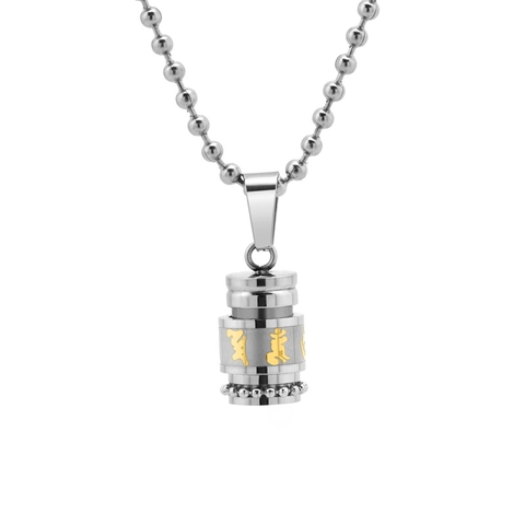 Retro Titanstahl Buddhistisches Shurangama Mantra Zu Öffnen Zylinder Anhänger Halskette Herren Bi-Color Schrift Religiöser Schmuck Segen Geschenk