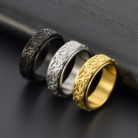Retro Edelstahl Keltischer Knoten Spinner Ring Für Damen Herren Drehbarer Geometrischer Triquetra Bandring Vintage Schmuck