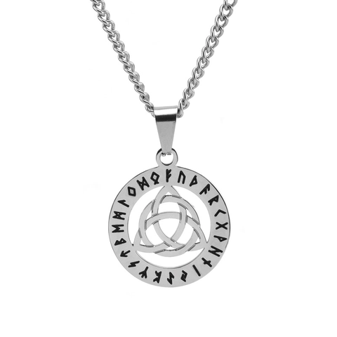 Retro Nordic Viking Rune Pendant Necklace For Men Stainless Steel Celtic Knot Hollow Round Charm Mythology Jewelry Gift