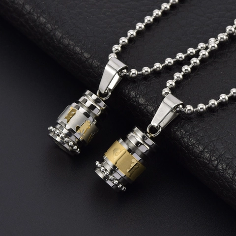 Retro Titanstahl Buddhistisches Shurangama Mantra Zu Öffnen Zylinder Anhänger Halskette Herren Bi-Color Schrift Religiöser Schmuck Segen Geschenk