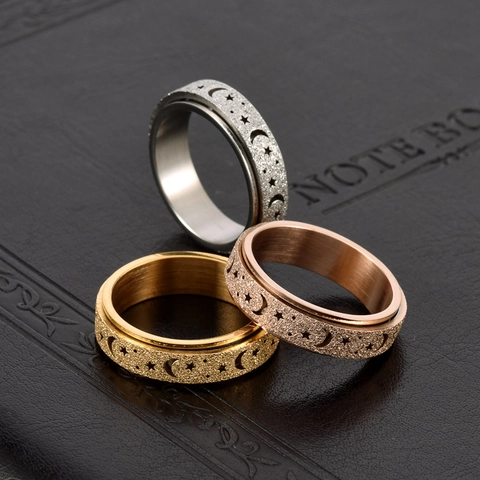 Edelstahl Stern Mond Spinner Ring Matt Einfache Angst Stressabbau Drehen Fidget Finger Ring Für Damen Schmuck